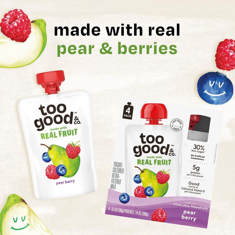 slide 3 of 12, Too Good & Co. Kids' Pear Berry Traditional Yogurt Pouches - 14oz/4ct, 4 ct; 14 oz