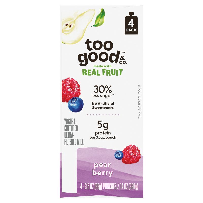 slide 12 of 12, Too Good & Co. Kids' Pear Berry Traditional Yogurt Pouches - 14oz/4ct, 4 ct; 14 oz