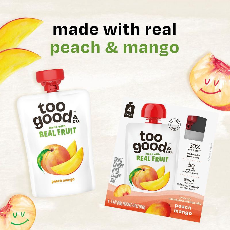 slide 3 of 12, Too Good & Co. Kids' Peach & Mango Traditional Yogurt Pouches - 14oz/4ct, 4 ct; 14 oz