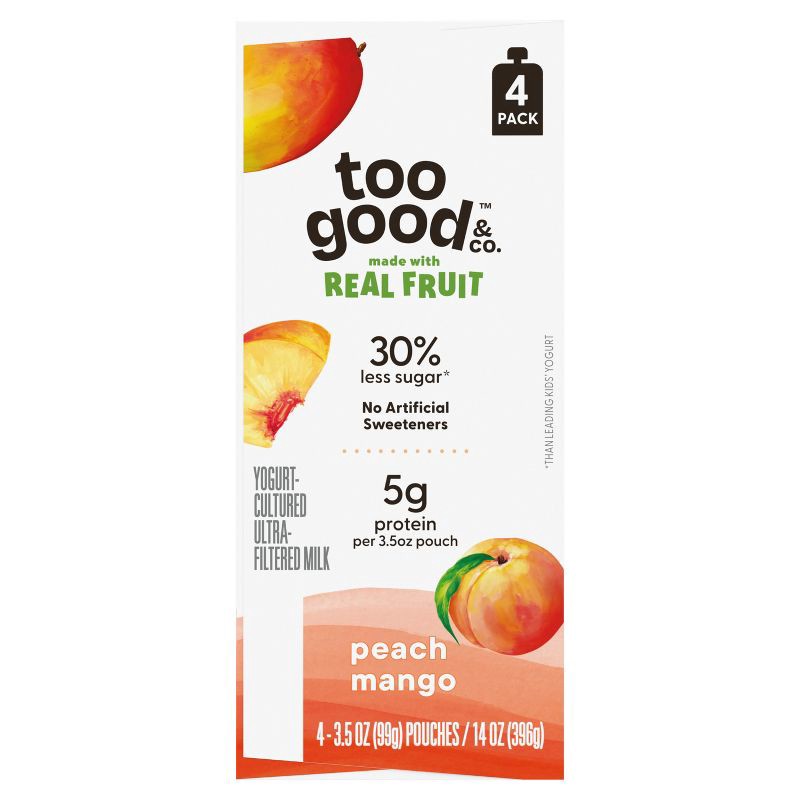 slide 12 of 12, Too Good & Co. Kids' Peach & Mango Traditional Yogurt Pouches - 14oz/4ct, 4 ct; 14 oz