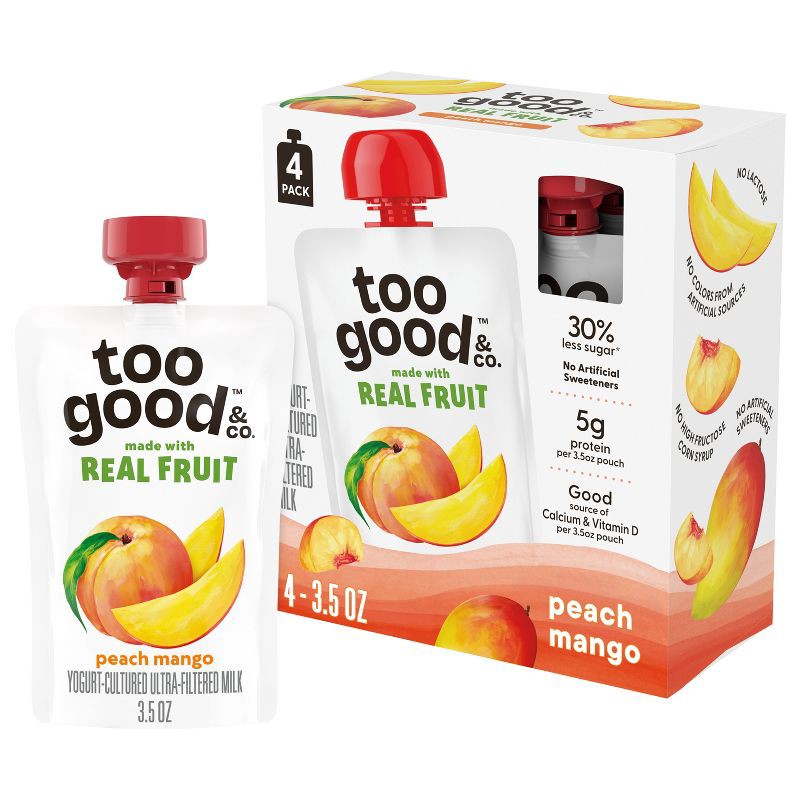 slide 1 of 12, Too Good & Co. Kids' Peach & Mango Traditional Yogurt Pouches - 14oz/4ct, 4 ct; 14 oz