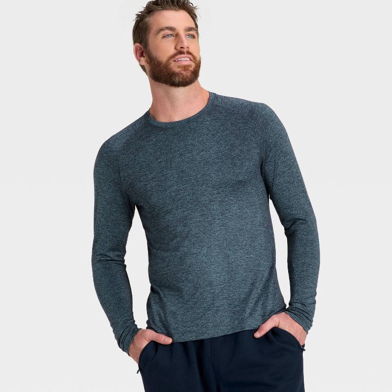 slide 3 of 3, Men's Long Sleeve Seamless T-Shirt - All In Motion™ Dark Blue M, 1 ct