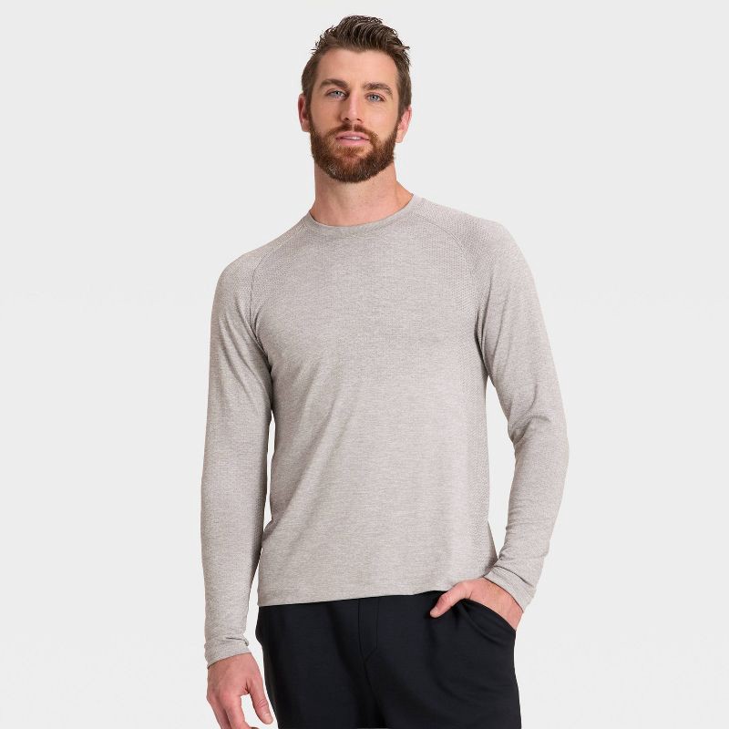 slide 3 of 3, Men's Long Sleeve Seamless T-Shirt - All In Motion™ Heather Gray M, 1 ct