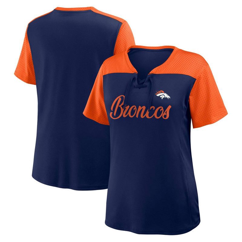 slide 3 of 3, NFL Denver Broncos Women's Short Sleeve Lace Up V-Neck Top - M, 1 ct