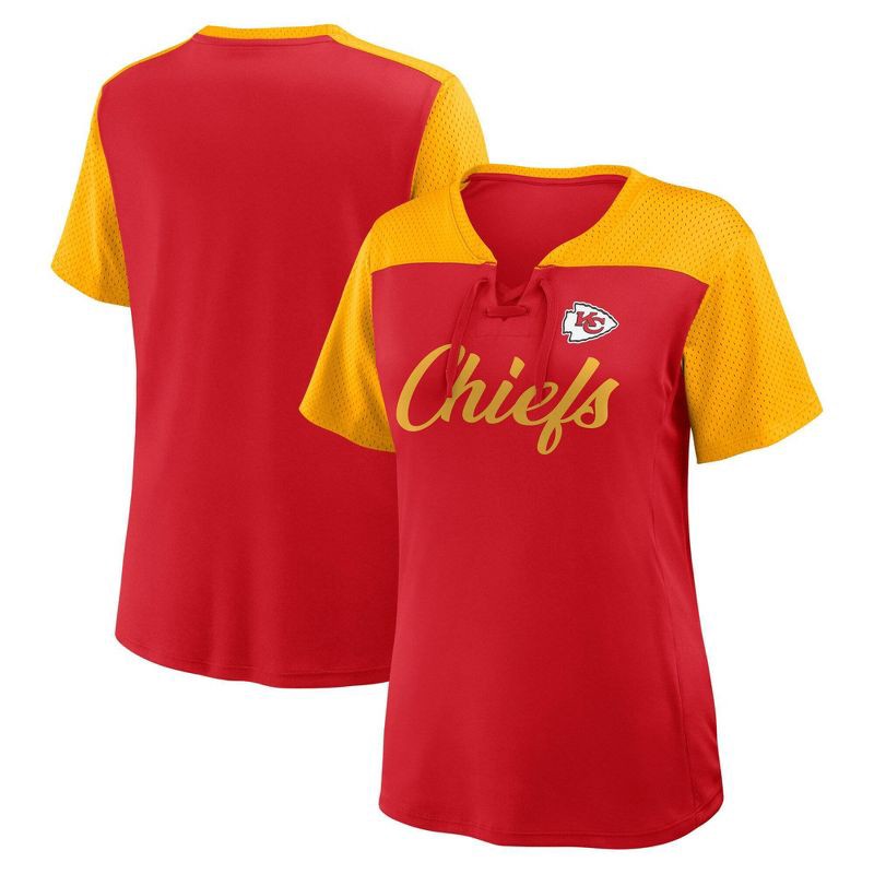 slide 3 of 3, NFL Kansas City Chiefs Women's Short Sleeve Lace Up V-Neck Top - M, 1 ct