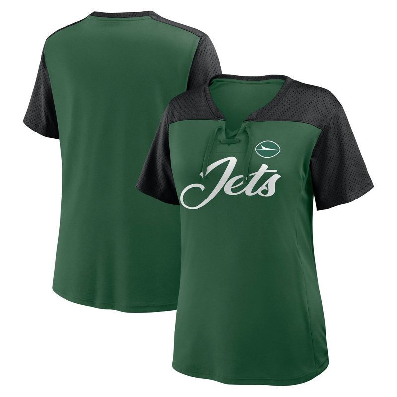 slide 3 of 3, NFL New York Jets Women's Short Sleeve Lace Up V-Neck Top - M, 1 ct