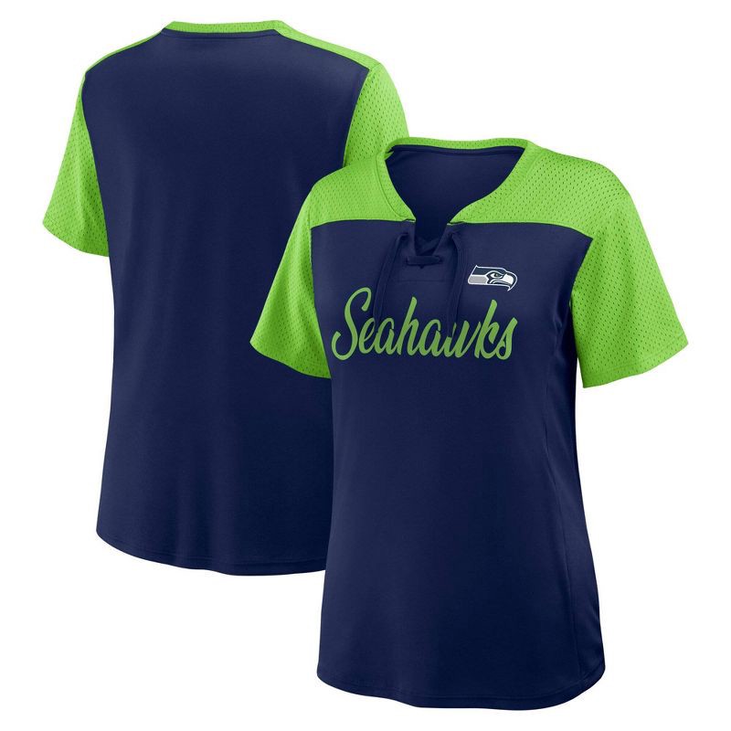 slide 3 of 3, NFL Seattle Seahawks Women's Short Sleeve Lace Up V-Neck Top - M, 1 ct