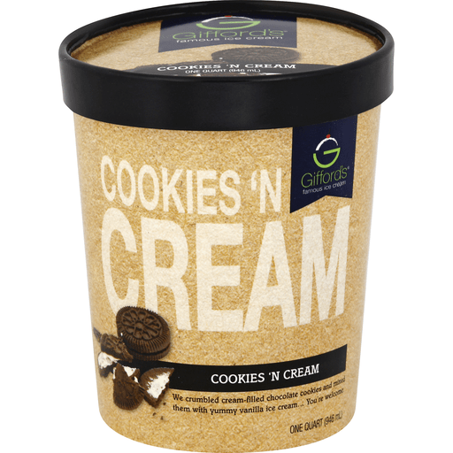 slide 2 of 2, Gifford's Ice Cream, Cookies'N Cream, 32 oz