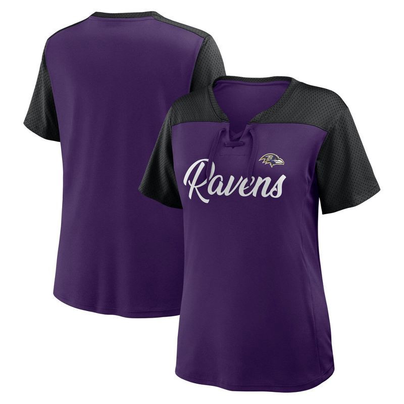 slide 3 of 3, NFL Baltimore Ravens Women's Short Sleeve Lace Up V-Neck Top - L, 1 ct