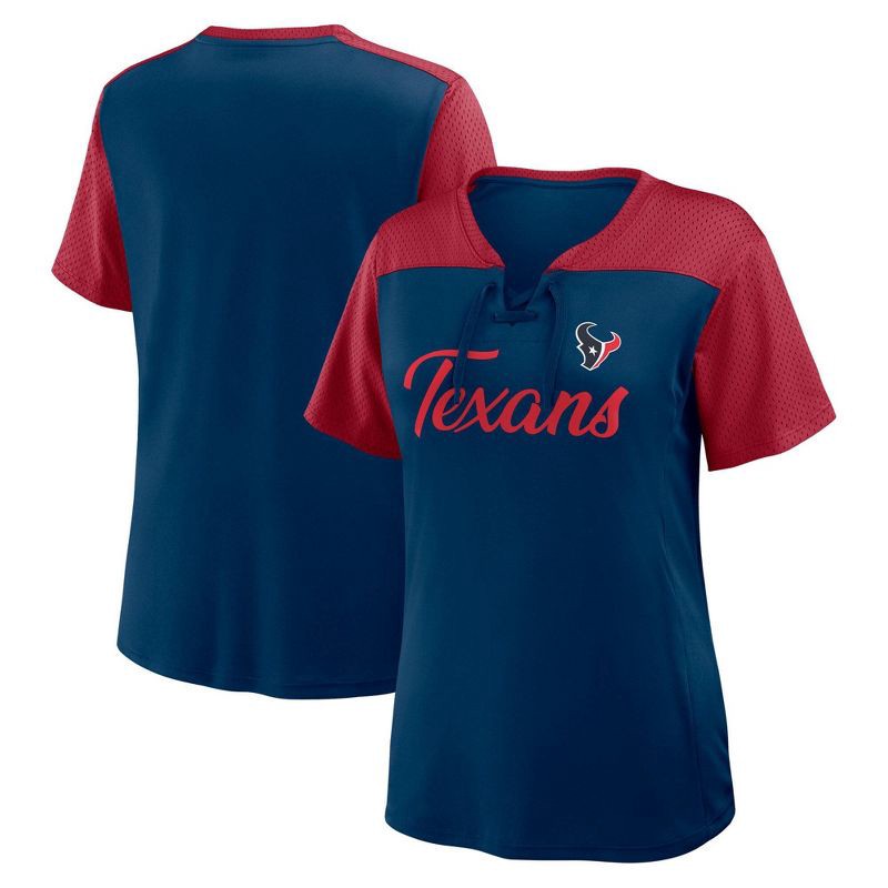 slide 3 of 3, NFL Houston Texans Women's Short Sleeve Lace Up V-Neck Top - L, 1 ct