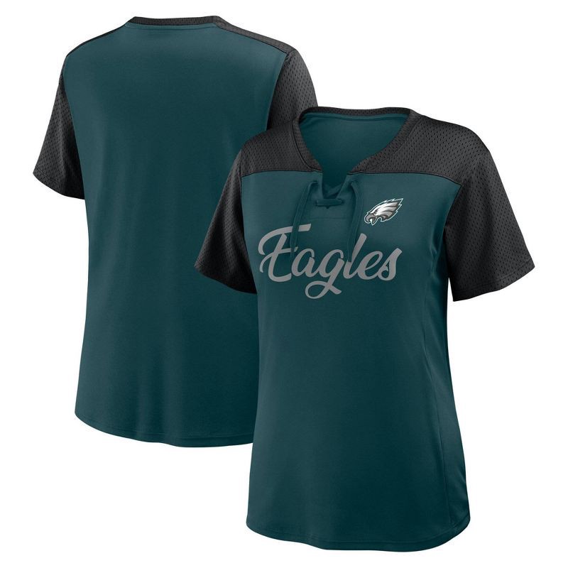 slide 3 of 3, NFL Philadelphia Eagles Women's Short Sleeve Lace Up V-Neck Top - L, 1 ct