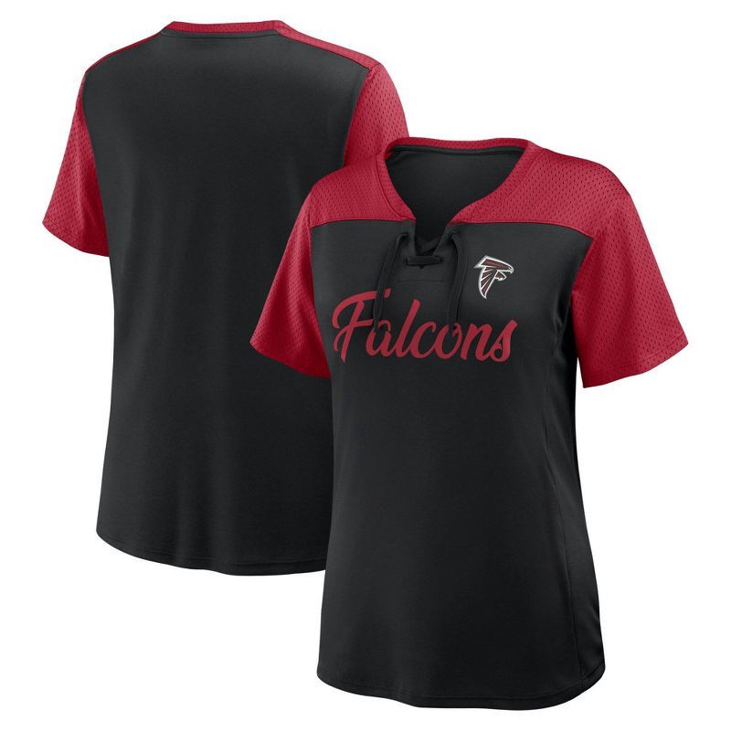 slide 2 of 3, NFL Atlanta Falcons Women's Short Sleeve Lace Up V-Neck Top - XL, 1 ct