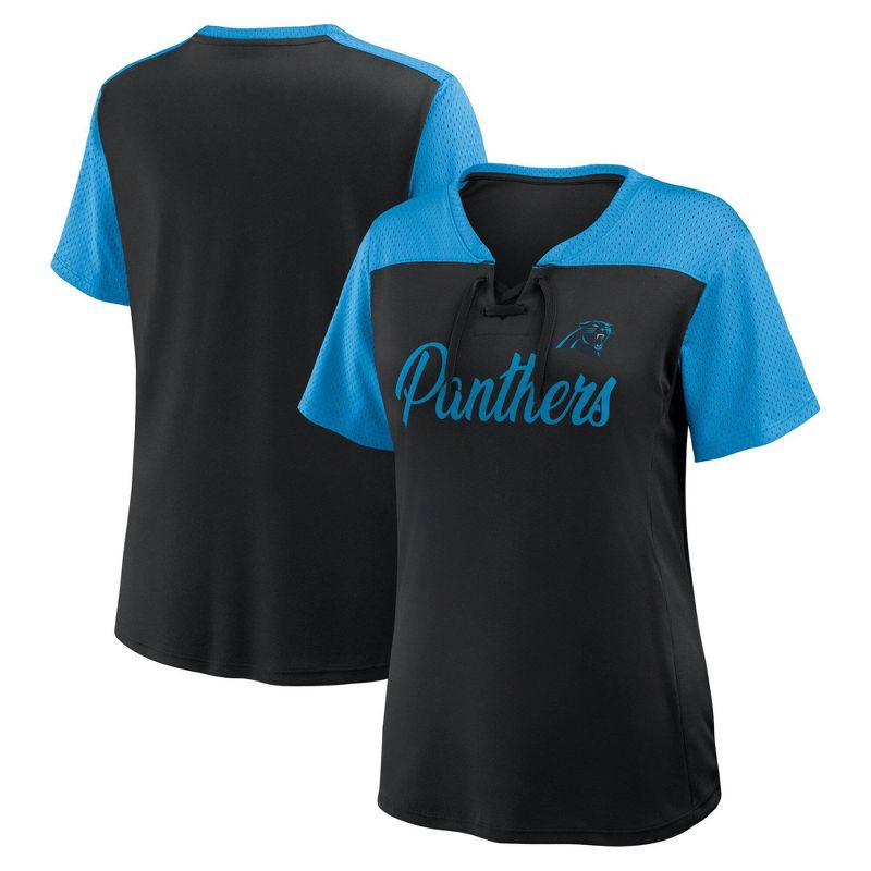 slide 3 of 3, NFL Carolina Panthers Women's Short Sleeve Lace Up V-Neck Top - XL, 1 ct
