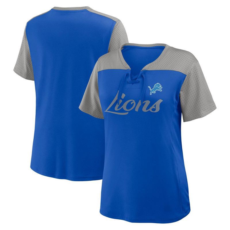 slide 3 of 3, NFL Detroit Lions Women's Short Sleeve Lace Up V-Neck Top - XL, 1 ct