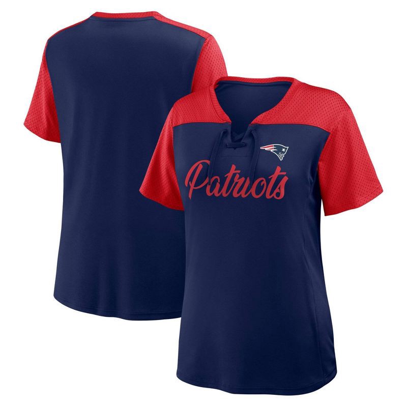 slide 3 of 3, NFL New England Patriots Women's Short Sleeve Lace Up V-Neck Top - XL, 1 ct