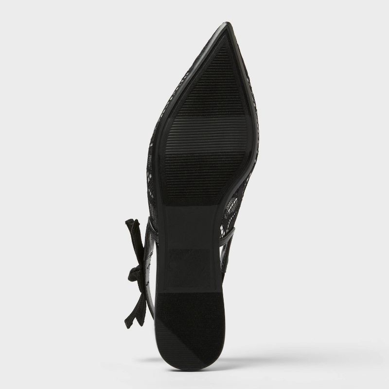 slide 4 of 4, Women's London Lace Sling Back Bow Flats - A New Day™ Black 6.5: Cushioned Insole, Pointed Toe, 1 ct