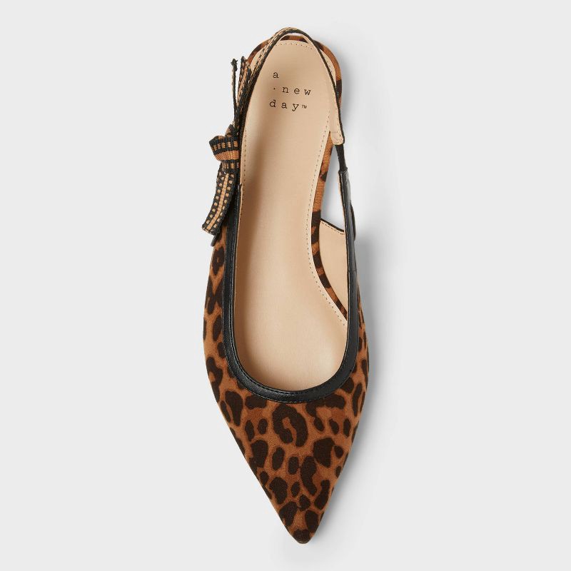 slide 3 of 4, Women's London Sling Back Flats - A New Day™ Brown 8.5: Slip-On Tuxedo Style, Cushioned Insole, Pointed Toe, Textured Outsole, 1 ct