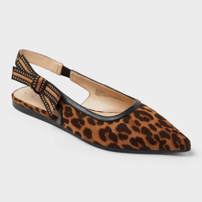 slide 1 of 4, Women's London Sling Back Flats - A New Day™ Brown 8.5: Slip-On Tuxedo Style, Cushioned Insole, Pointed Toe, Textured Outsole, 1 ct