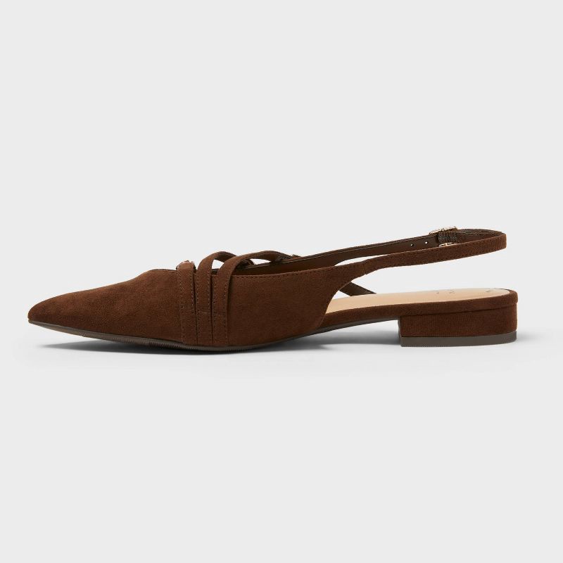 slide 2 of 4, Women's Twiggy Multi Buckle Mini Heel Flats with Memory Foam Insole - A New Day™ Brown 9: Faux Suede, Pointed Toe, 1 ct