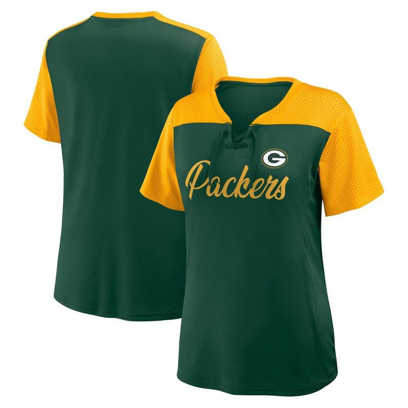 slide 3 of 3, NFL Green Bay Packers Women's Short Sleeve Lace Up V-Neck Top - XXL, 1 ct