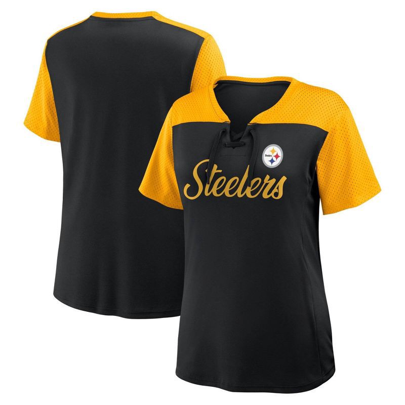 slide 3 of 3, NFL Pittsburgh Steelers Women's Short Sleeve Lace Up V-Neck Top - XXL, 1 ct
