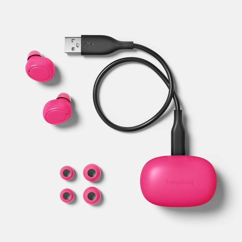 slide 3 of 3, True Wireless Bluetooth Sweat Resistant Earbuds - heyday™ Hot Pink: USB-C, 20h Battery, 1 ct