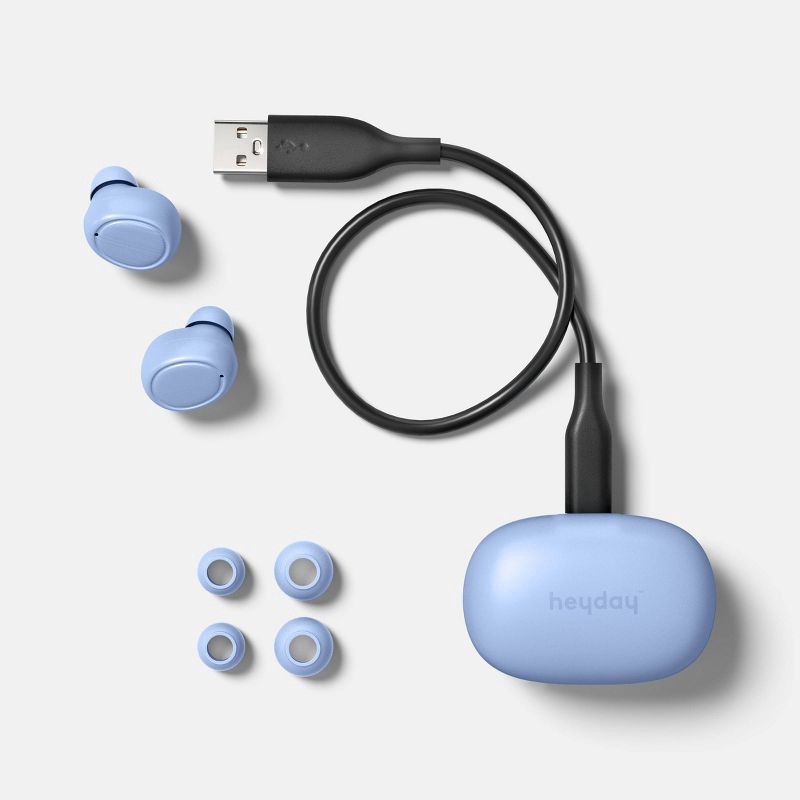 slide 3 of 3, True Wireless Bluetooth Sweat Resistant Earbuds - heyday™ Peri-Blue: USB-C, 20 Hr Battery, 1 ct