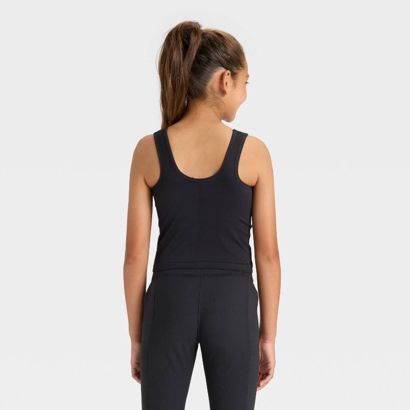 slide 2 of 3, Girls' Seamless Crop Tank Top - All In Motion™ Black M, 1 ct