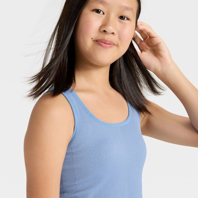 slide 3 of 3, Girls' Seamless Crop Tank Top - All In Motion™ Light Blue L, 1 ct