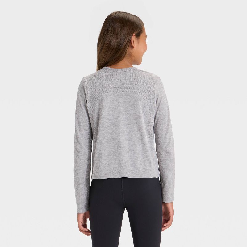 slide 2 of 3, Girls' Seamless Long Sleeve Round Neck T-Shirt - All In Motion™ Gray L, 1 ct