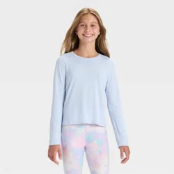 Girls' Seamless Long Sleeve Round Neck T-Shirt - All In Motion™ Blue S