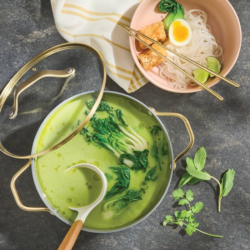 slide 2 of 8, 6qt Nonstick Ceramic Coated Aluminum Stock Pot with Champagne Handle Cream - Figmint™, 6 qt