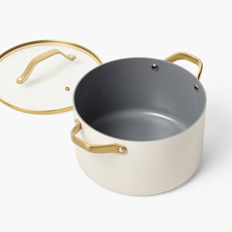 slide 3 of 8, 6qt Nonstick Ceramic Coated Aluminum Stock Pot with Champagne Handle Cream - Figmint™, 6 qt