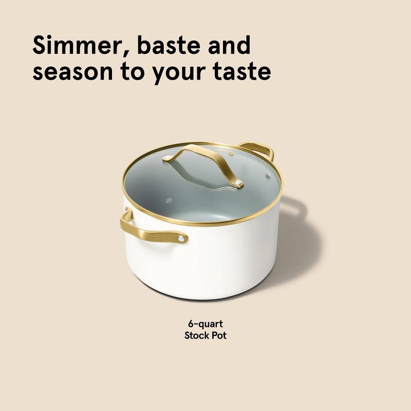 slide 8 of 8, 6qt Nonstick Ceramic Coated Aluminum Stock Pot with Champagne Handle Cream - Figmint™, 6 qt