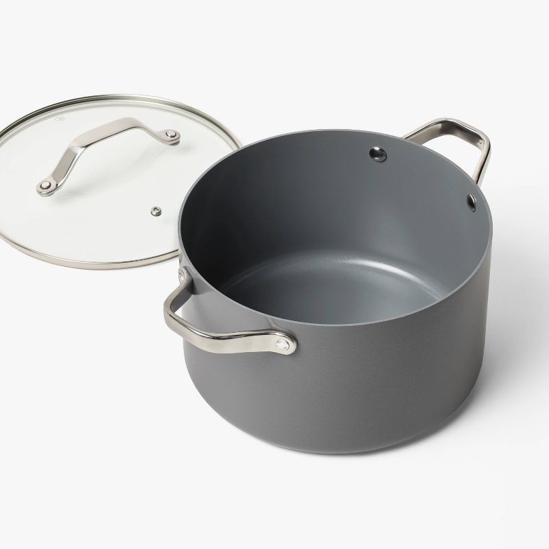 slide 3 of 7, 6qt Nonstick Ceramic Coated Aluminum Stock Pot Dark Gray - Figmint™, 6 qt