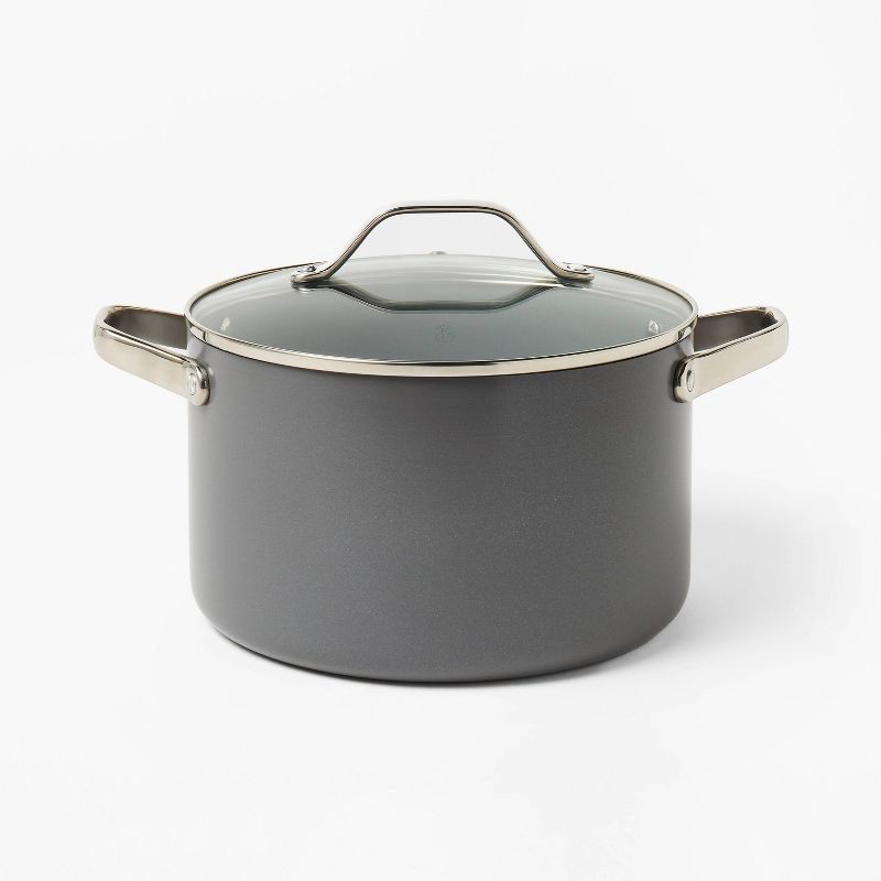 slide 1 of 7, 6qt Nonstick Ceramic Coated Aluminum Stock Pot Dark Gray - Figmint™, 6 qt
