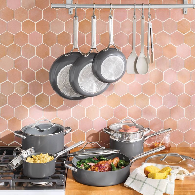 slide 2 of 10, 16pc Nonstick Ceramic Coated Aluminum Cookware Set Dark Gray - Figmint™, 16 ct