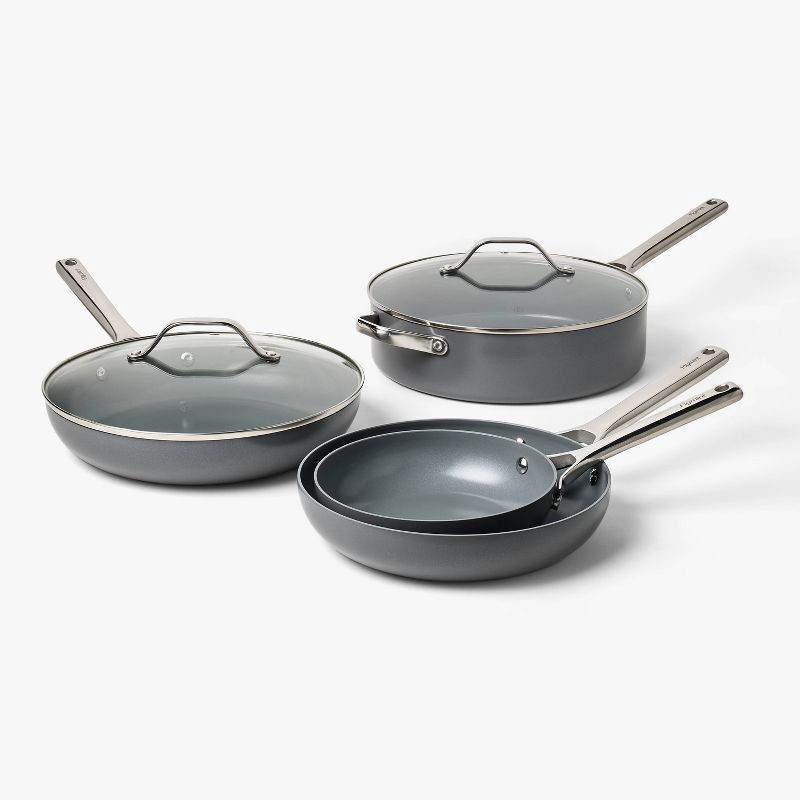 slide 3 of 10, 16pc Nonstick Ceramic Coated Aluminum Cookware Set Dark Gray - Figmint™, 16 ct