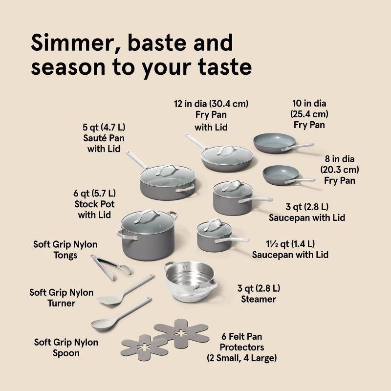 slide 10 of 10, 16pc Nonstick Ceramic Coated Aluminum Cookware Set Dark Gray - Figmint™, 16 ct