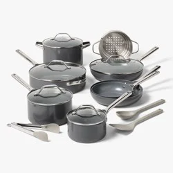 16pc Nonstick Ceramic Coated Aluminum Cookware Set Dark Gray - Figmint™