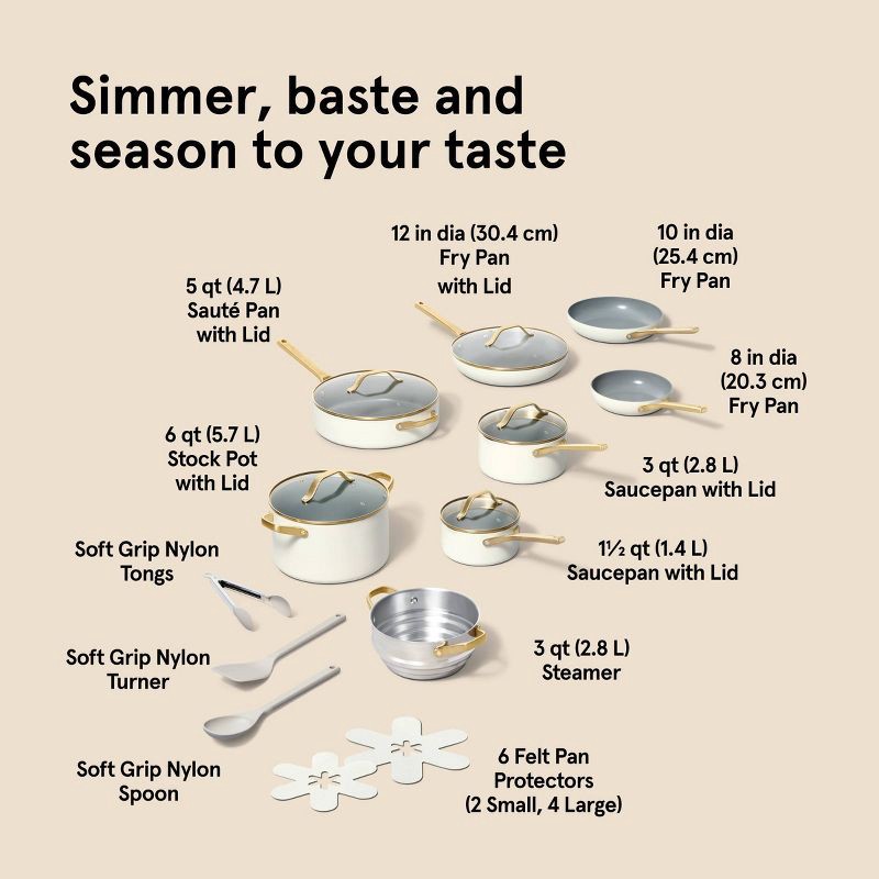 slide 9 of 9, 16pc Nonstick Ceramic Coated Aluminum Cookware Set with Champagne Handle Cream - Figmint™, 16 ct