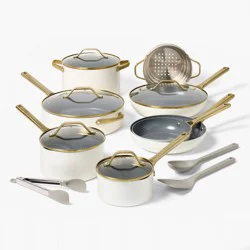 16pc Nonstick Ceramic Coated Aluminum Cookware Set with Champagne Handle Cream - Figmint™