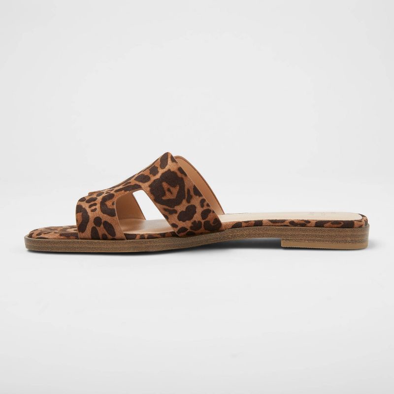 slide 2 of 4, Women's Nina H-Band Slide Sandals - A New Day™ Brown 7: Leopard Spot, Open Toe, Block Heel, 1 ct