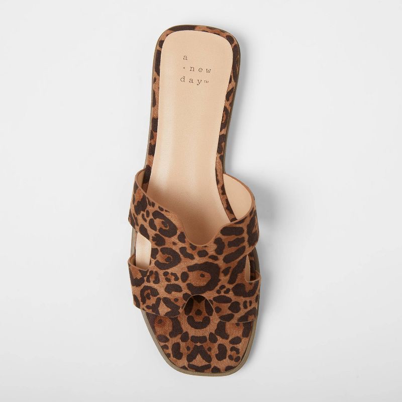 slide 3 of 4, Women's Nina H-Band Slide Sandals - A New Day™ Brown 7: Leopard Spot, Open Toe, Block Heel, 1 ct