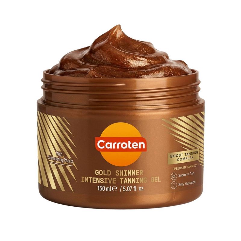 slide 1 of 8, Carroten Gold Shimmer Intensive Gel - 5.07 fl oz: Tanning Lotion, Whole Body Application, Coconut Scent, 5.07 fl oz