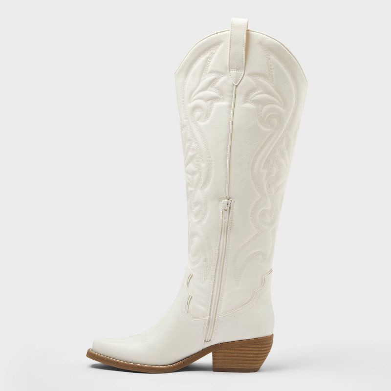 slide 2 of 4, Women's Kenzie Tall Western Boots with Memory Foam Insole – Wild Fable™ Ivory 6.5: Knee-High, Block Heel, Zipper Closure, 1 ct
