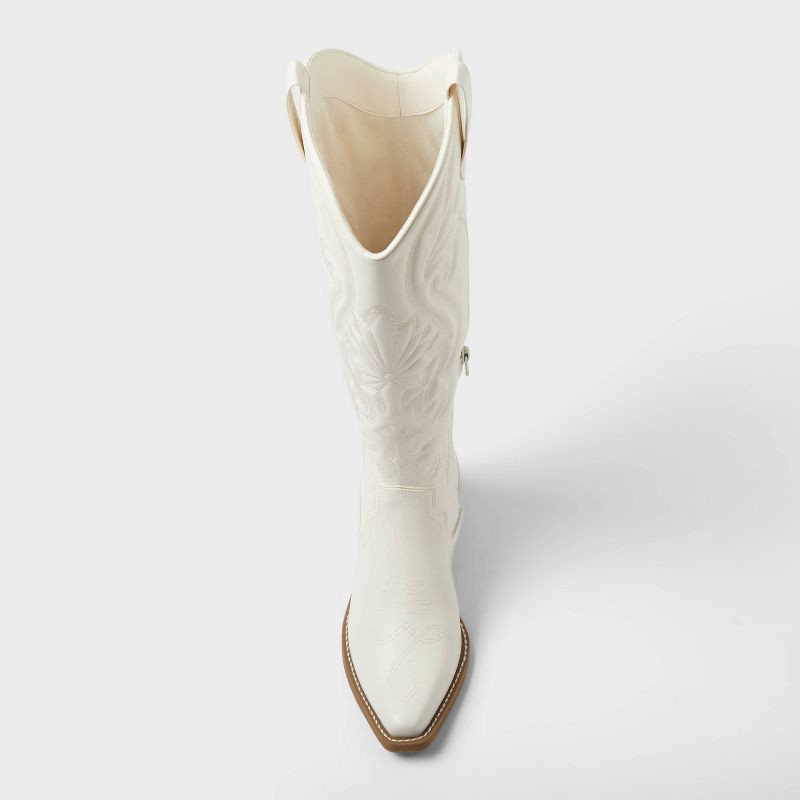 slide 3 of 4, Women's Kenzie Tall Western Boots with Memory Foam Insole – Wild Fable™ Ivory 9: Knee-High, Block Heel, Zipper Closure, Medium Calf, 1 ct