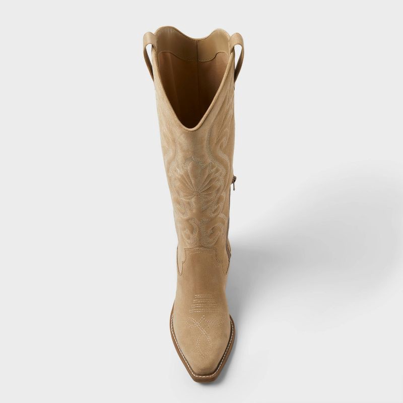 slide 3 of 4, Women's Kenzie Tall Western Boots with Memory Foam Insole – Wild Fable™ Tan 7.5: Knee-High, Zipper Closure, Block Heel, 1 ct