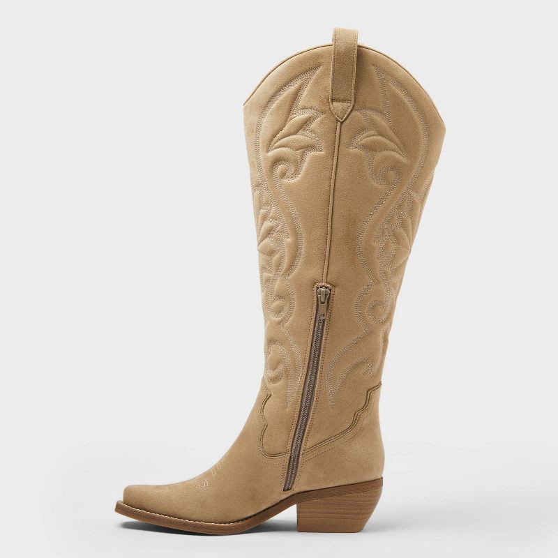 slide 2 of 4, Women's Kenzie Tall Western Boots with Memory Foam Insole – Wild Fable™ Tan 11: Knee-High, Zipper Closure, Block Heel, Medium Calf, 1 ct