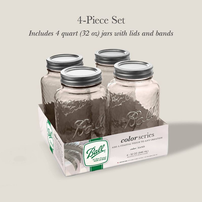 slide 6 of 6, Ball 32oz 4pk Glass Regular Mouth Mason Color Jar with Lid and Band Sand, 4 ct; 32 oz